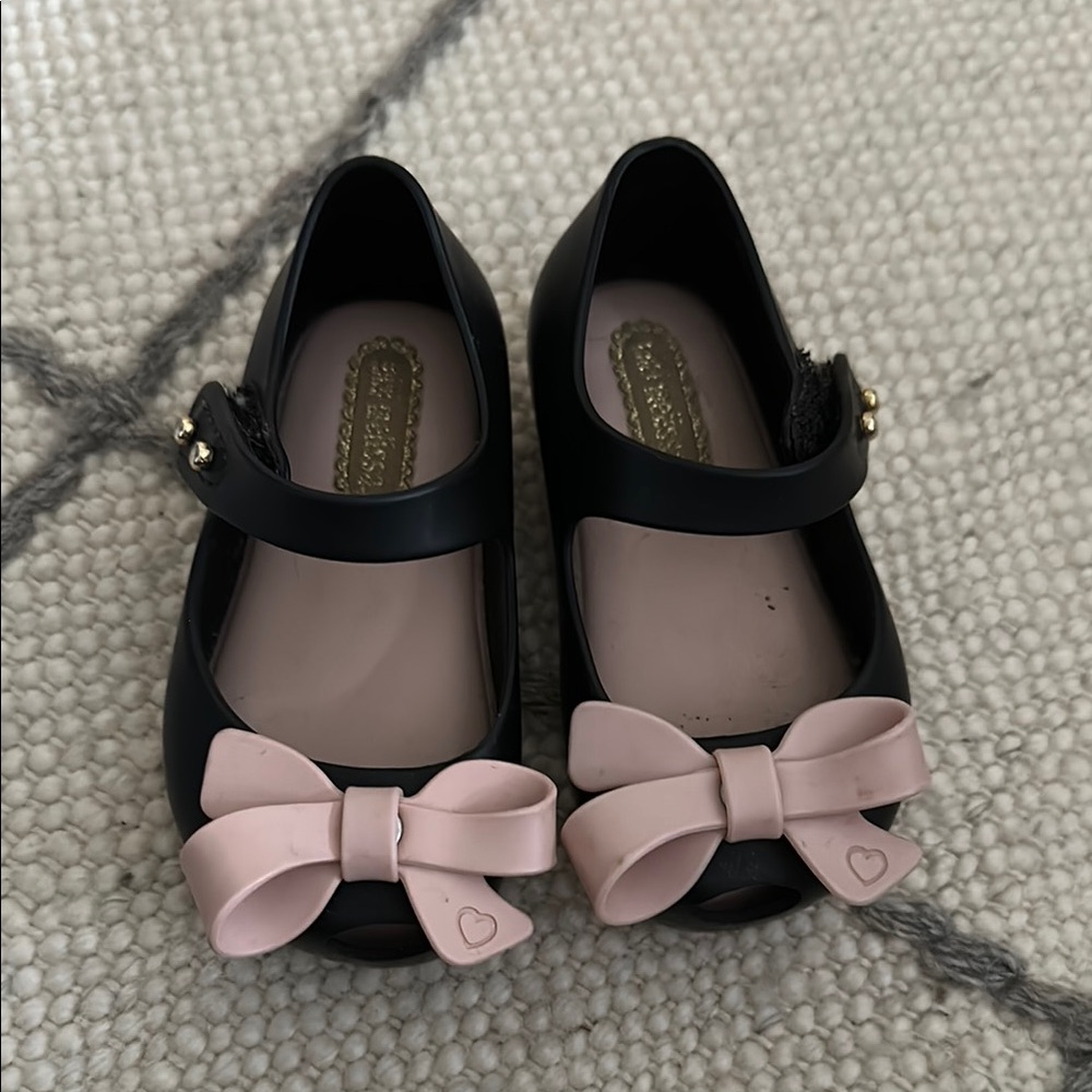 Mini Melissa Navy and Pink Bow Shoes